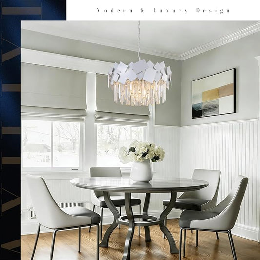 Modern Crystal Chandeliers 20" Silver Round Chandelier Luxury K9 Crystal Drum Chandeliers Kitchen Light Fixture Flush Mount Chandelier for Kitchen Island Living Room Dining Room Foyer Bedroom