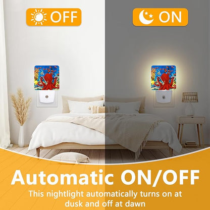 Red Octopus Night Light, Fish Sea Plug-into Nightlight White LED Lamp, Energy Efficient Decor Desk Lamp for Bedroom Hallway Stairs Bathroom