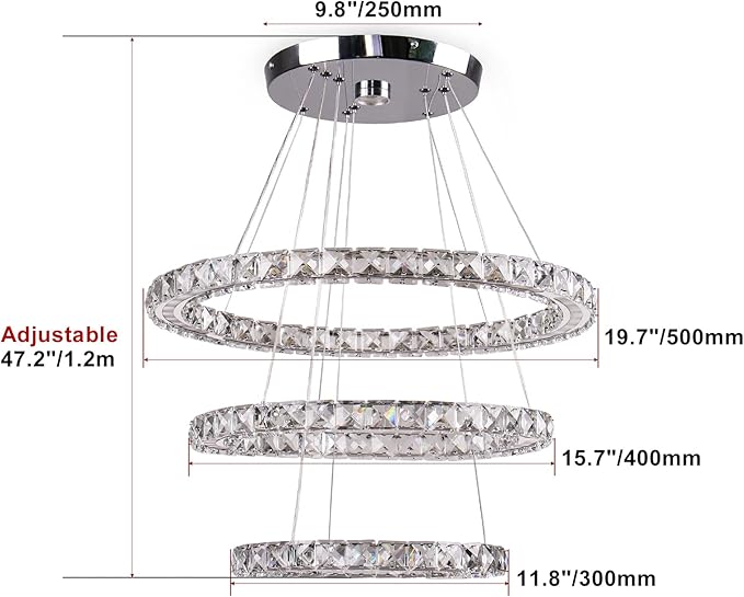Modern LED Chandeliers Crystal Chandeliers Ceiling Light Three Rings Pendant Light with Acrylic for Bedroom Dinning Room Hallway(Warm White 30/40/50)
