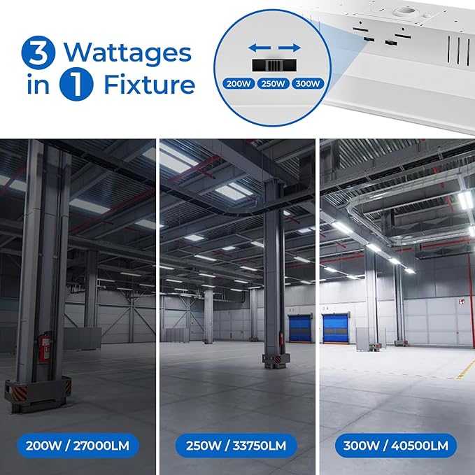CINOTON 3FT 300W/250W/200W LED Linear High Bay Light, 100-277V Linear Shop Light Commercial, 5000K High Bay LED Shop Lights for Warehouse, Garage Factory, UL Listed 1 Pack