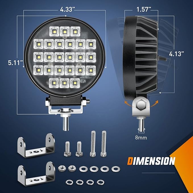 Nilight 4.3 Inch Round Utility LED Work Light W/Integrated Toggle Switch, 2PCS 72W 5760LM 150° Flood Lamp for Offroad Heavy Equipment Vehicles Truck Tractor Golf cart Boat ATV UTV