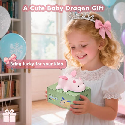 Cute Baby Dragon Kids Night Light for Kids,Cute Soft Silicone Lamp 3 Level Dimmable Changing Rechargeable Breastfeeding Nursery Portable Kawaii Lamps,Bedside Lamp for Baby and Toddler,Boy Girls（Pink）