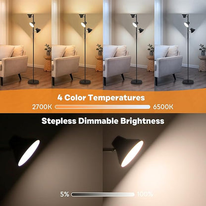 SIBRILLE LED Floor Lamp, 36W Modern Floor Lamp with Remote & Touch Control, 4 Color Temperatures, Standing Lamp with 3 Rotatable Lights, Floor Lamps for Living Room, Bedroom, Office