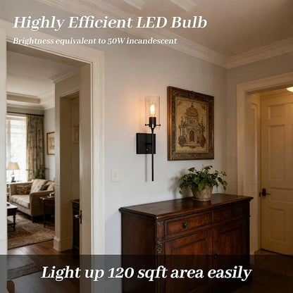 Dimmable Battery Operated Wall Sconce Set of 2, Rechargeable Wall Mount Light No Wiring, Easy Install Wireless Wall Lamp for Living Room Bedroom Hallway Farmhouse Indoor, Bulb Included