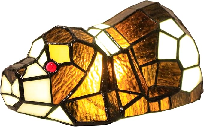 Small Tiffany Lamp Stained Glass Animal Table Lamp Mini Accent Desk Light (Brown White Dog)