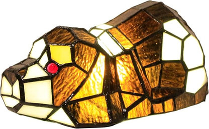 Small Tiffany Lamp Stained Glass Animal Table Lamp Mini Accent Desk Light (Brown White Dog)