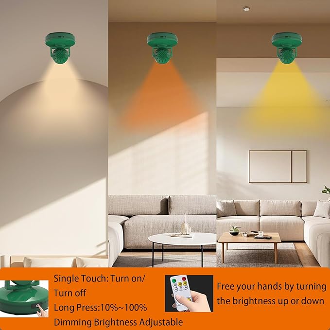 2Pack Rechargeable Wireless Spotlights, Rechargeable Uplighting Indoor with Remote Dimmable, Tree Spotlight Indoor Battery Powered Ceiling Spotlight for Artwork Picture Painting Plant