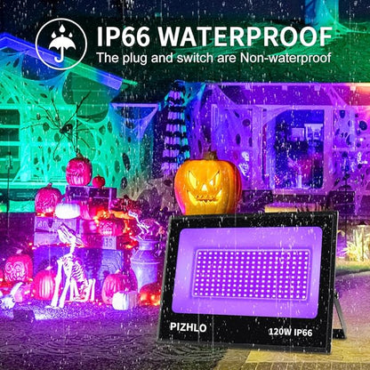 2 Pack 120W LED Black Light, Blacklight Flood Light with Plug & Switch, IP66 Waterproof Outdoor Black Light Spotlight for Dance Party Fluorescent Poster Body Paint Neon Glow in The Dark Stage Lighting
