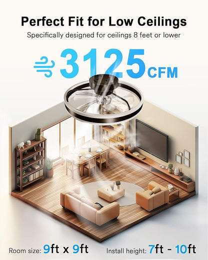 Lumary Smart WiFi Ceiling Fans with Lights, RGBAI Flush Mount Ceiling Fans with Lights and Remote, Dual Lighting Mode Modern LED Low Profile Ceiling Fan for Bedroom Works with Alexa Google, 20in Black