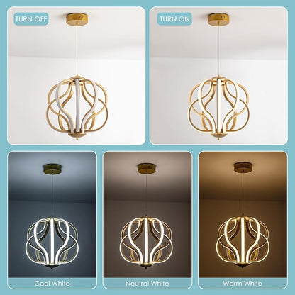 CHYING Modern Gold Chandelier with Remote Control, 10-Light 70W 3-Color Temperature Dimmable LED Chandelier for Dining Room, Hanging Adjustable Pendant Light for Living Room Kitchen Entryway Foyer