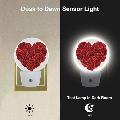 Rose Night Light Rose Flowers in Heart Shape Valentine's Day Night Lights Plug into Wall for Boys Girls, Plug-in Nightlight 0.5W LED Lighting for Stairway Hallway Bedroom
