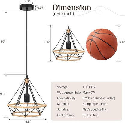 ropelux Pendant Lights Fixtures, Black Farmhouse Kitchen Island Lighting, Adjustable Height Modern Metal Hanging Light Fixture for Kitchen Island Sink Dining Room Bedroom- 1 Pc