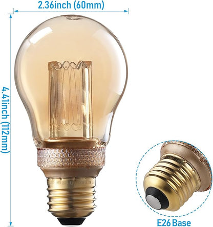 TORCHSTAR A19 Decorative Light Bulb, Amber Glass A19 E26 Base LED Bulb Dimmable 0-100%, 2.3W Vintage Edison LED Bulbs, UL Listed Virtual Filament Light Bulbs, 2000K Amber Light