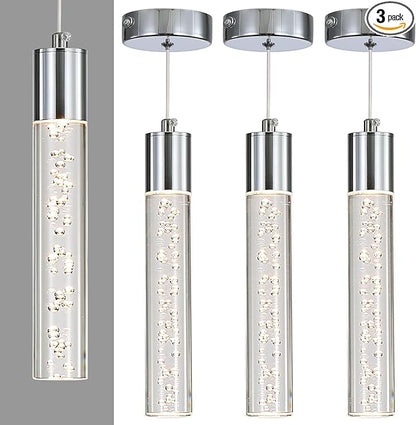3 Pack Modern LED Pendant Light, Chrome Bubble Hanging Ceiling Lamp Fixture, 3 Color 2700K/4500K/6500K, Small Kitchen Island Chandelier Over Table for Dining Room, Living Room, Bedroom, Bar, Cafe