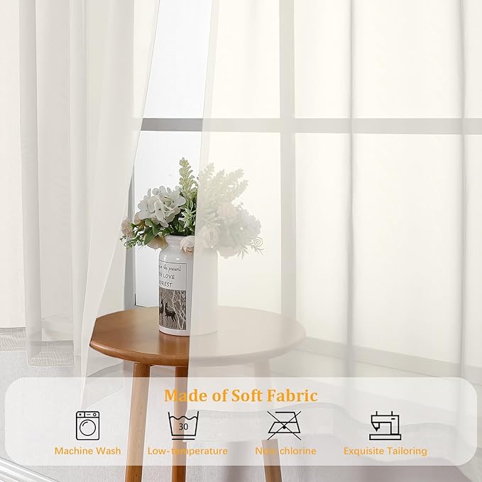 Gwine Ivory Sheer Curtains 90 Inches Long 2 Panels Set, Light Filtering Solid Filmy Drapes for Living Room Bedroom, Elegant Soft Rod Pocket Voile Sheer Window Curtains, 42Wx90L Inch, 2PCS, Ivory