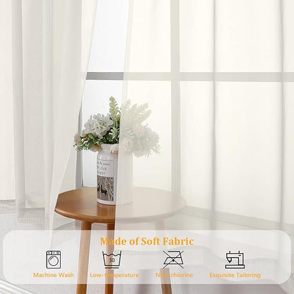 Gwine Ivory Sheer Curtains 90 Inches Long 2 Panels Set, Light Filtering Solid Filmy Drapes for Living Room Bedroom, Elegant Soft Rod Pocket Voile Sheer Window Curtains, 42Wx90L Inch, 2PCS, Ivory