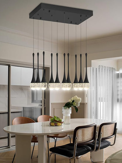 ykolupty Rectangular Chandeliers for Living Room Black Dining Room Lights Fixture Raindrop Pendant Lights Kitchen Island Crystal Chandelier for Staircase Hallway Foyer Entryway