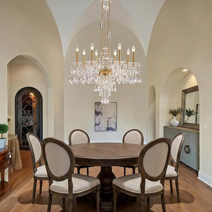 8-Light Crystal Candle Chandelier, Brass Gold Chandelier for Dining Room, Entryway & Living Room, Adjustable Height, E12 Base