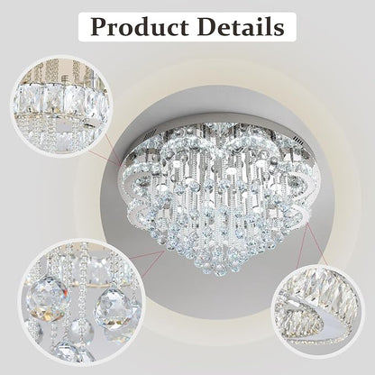 W32inches Modern Crystal Chandeliers for Living Room LED Crystal Ceiling Light Fixtures Flush Mount Chandelier Ceiling Chandelier for Bedroom Foyer Hallway Dining Room