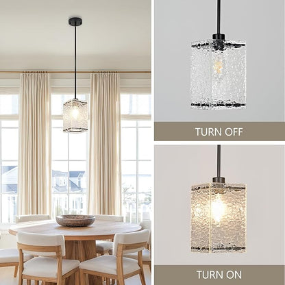 Water Ripple Glass Pendant Lights Black Pendant Lights Kitchen Island Adjustable Modern Hanging Pendant Light Fixtures for Sink Kitchen Dining Room Foyer Entryway, 1 Pack