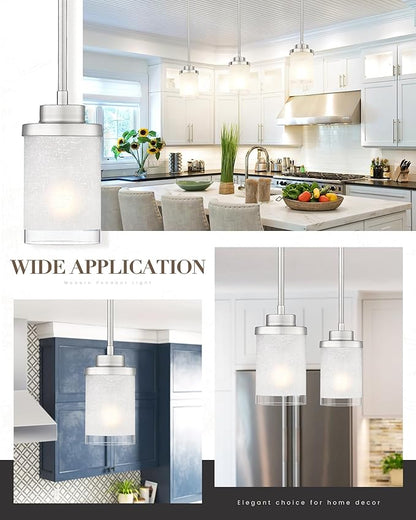 TENGXIN Modern Pendant Light for Kitchen Island, Brushed Nickel Hanging Ceiling Light Fixture,Farmhouse Pendant Lighting for Dining Room Bedroom Bar Office,TXPLBN01