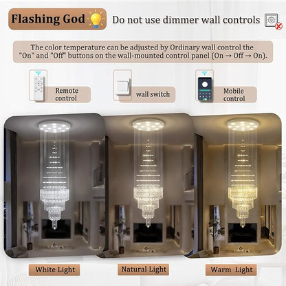Flashing God D32''X H110'' High Ceiling Chandelier Crystal Raindrop Chandeliers Staircase Large Chandelier Villa Entrance Foyer Ceiling Light High Ceiling Pendant Light Fixture