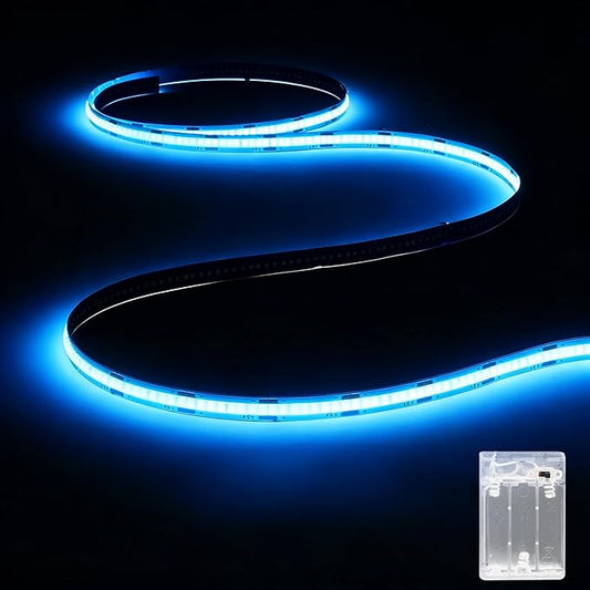 Battery Powered COB LED Strip Lights,3.28ft Ice Blue LED Light Strip for Dorm Room, Under Bed, Shelves, TV Backlight, Closet, Small Cuttable Tape Lights, Battery Operated LED Lights for TV