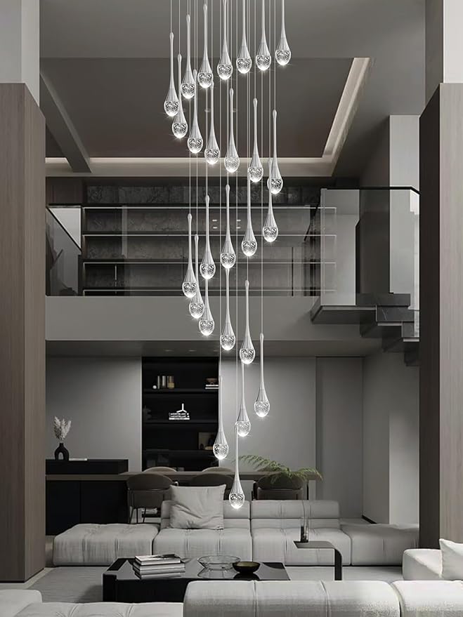 ykolupty 138" Large Crystal Chandelier for High Ceiling Modern K9 Crystal Raindrop Chandeliers Lighting Round Ceiling Light Entryway Staircase Foyer Villa LED Dimmable 2700-6000K