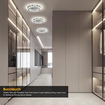 Buccleuch Mini Crystal Chandelier, 16.5" LED Flush Mount Ceiling Light, UL-Certified K9 Crystal Fixture for Living Room Bedroom Hallway Staircase Bar Kitchen, 6500K Cool White