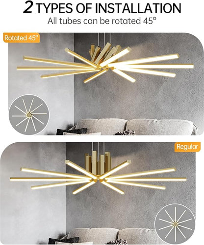 Modern Led Chandelier, Dimmable Sputnik Light Fixture with Remote Control, Modern Pendant Light for Dining Room Kitchen Living Room Entryway, 3000K-6500K (Copper)