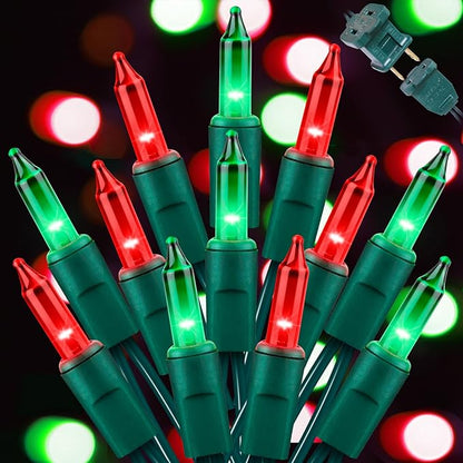 LAMPHOME 100 Count Red Green Christmas Lights, Green Wire 20Ft Incandescent Holiday String Light Set for Indoor Outdoor Use Christmas Tree, Halloween, Valentine Wedding Lighting Decoration