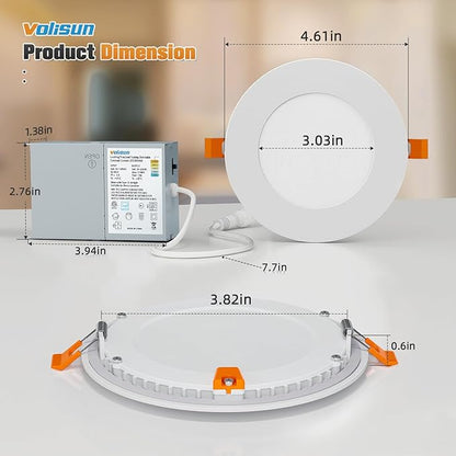 VOLISUN 24 Pack 4 inch Recessed Lighting, 5CCT Ultra-Thin LED Recessed Light with Junction Box, 2700K-5000K Selectable, 810Lumen Dimmable Canless Wafer Downlight, LED Ceiling Light ETL Certificated