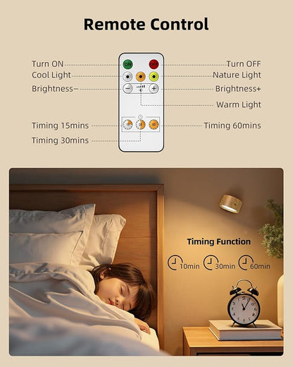 LED Wall Mounted Lights, Rechargeable Wall Sconces Lamp, 3 Color Temps & Remote and Touch, 360°Rotation Dimmable Cordless Wall Light for Study Bedroom Reading Bedside(Wood, 1 Pack)