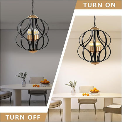 Black and Gold Chandelier for Dining Room, 4-Light Modern Farmhouse Chandelier Light Fixture, Adjustable Industrial Pendant Lights Kitchen Island, Hanging Chandeliers for Living Room Foyer