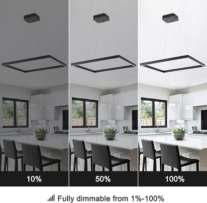 Black Modern Square Chandelier, Square Ceiling Light Fixture, Contemporary Chandelier Pendant Light for Kitchen Island, Dining Room, Bedroom
