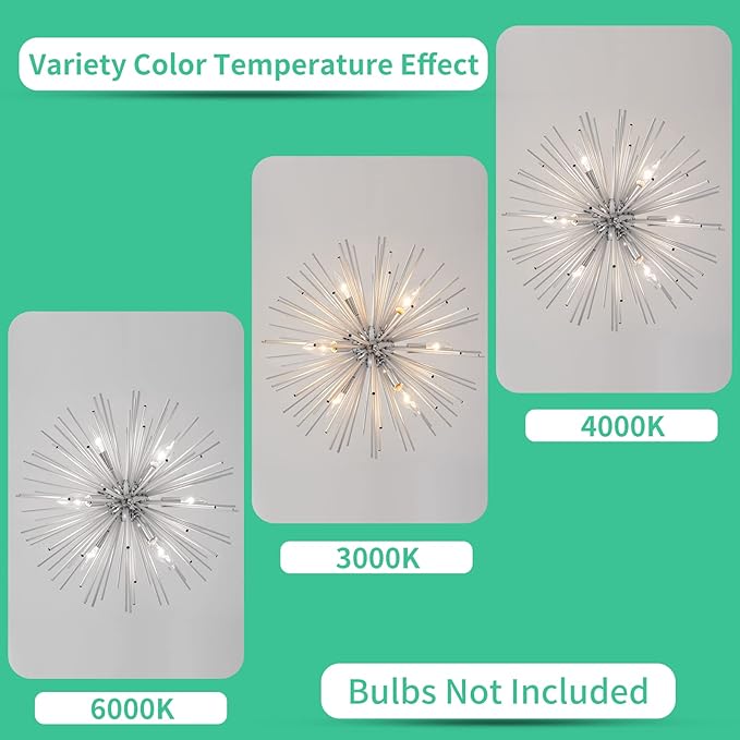 Modern Chrome Sputnik Chandeliers, 9-Light Satellite Pendant Light fixtures, Starburst Firework Ceiling Lights for Bedroom Living Room Dining Room Kitchen Island Hallway, E12 Socket(Dia:19.7'')