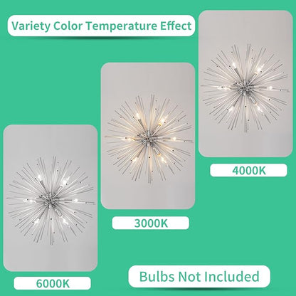 Modern Chrome Sputnik Chandeliers, 9-Light Satellite Pendant Light fixtures, Starburst Firework Ceiling Lights for Bedroom Living Room Dining Room Kitchen Island Hallway, E12 Socket(Dia:19.7'')