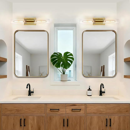 Wall Sconces Set of Two, Gold Bathroom Sconces Wall Lighting with Clear Glass Modern Sconces Wall Light Set of 2 Bathroom Light Fixtures Vanity Light for Bedroom Washroom Hallway Living Room