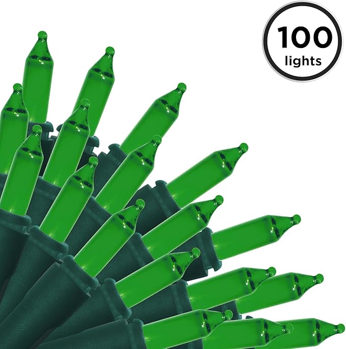 Brite Star 100 Count Mini String Christmas Lights, Green - 22 feet Indoor/Outdoor Christmas Tree Lights with Green Wire