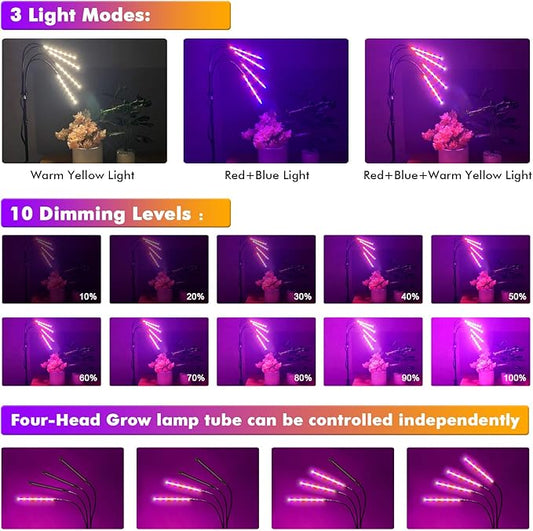 Felibeaco Plant Grow Lights for Indoor Plants Full Spectrum, LED Floor Plant Lights for Indoor Growing with Adjustable Stand (14"-63"), Indoor Plant Grow Lamp with Timer, Auto On/Off for House Plants