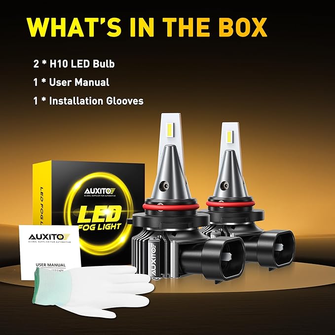 AUXITO H10/9145 3000K Golden Yellow LED Fog Light Bulbs 18000LM, 1000% Brighter Amber Fog Lights Kit, 1:1 OEM Replacement for Cars Trucks SUVs, 3-Min Install, IP68 Waterproof, Pack of 2