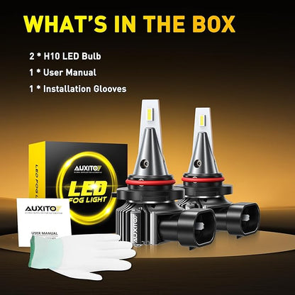 AUXITO H10/9145 3000K Golden Yellow LED Fog Light Bulbs 18000LM, 1000% Brighter Amber Fog Lights Kit, 1:1 OEM Replacement for Cars Trucks SUVs, 3-Min Install, IP68 Waterproof, Pack of 2