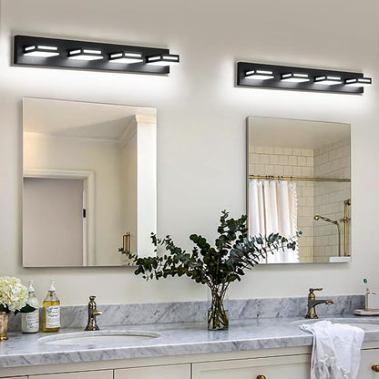 LED Modern Bathroom Light Fixtures, 4-Light 30-Inch Matte Black Vanity Lights for Bathroom Lighting Fixtures Over Mirror, 6000K Cool White 350° Rotatable Wall Lamp