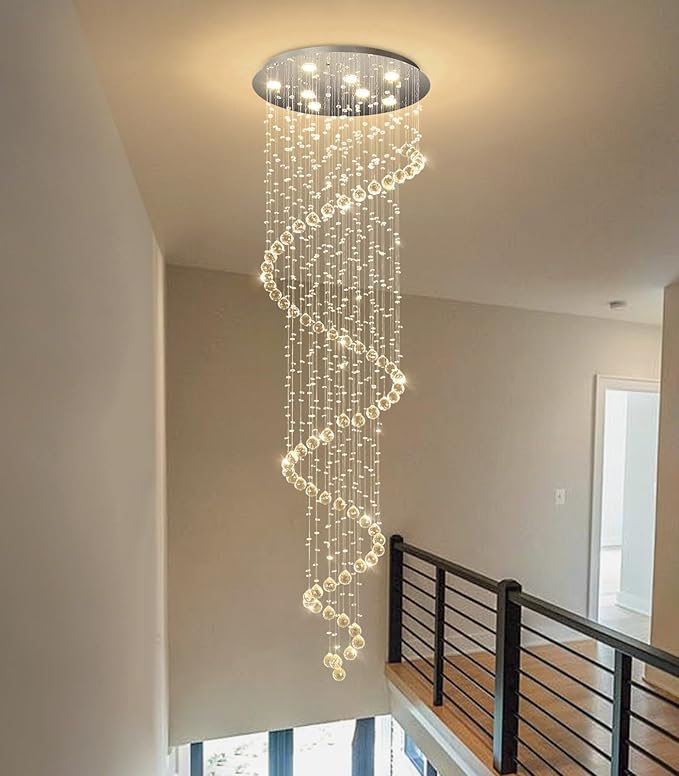 HAIXIANG W24 x H78 Inches Crystal Glam Chandelier Long Light Chandeliers with Dimmable Light Bulbs Silver High Ceiling Pendants Light Fixtures for Foyer Entryway Living Room Stair