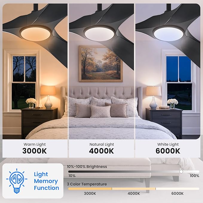 heimo 72 Inch Black Ceiling Fan with Light and Remote, Wood Outdoor Ceiling Fans with Lights Dimmable for Bedroom Living Room Patios Proch Office Rustic Extra Large High Cfm Exterior Fan