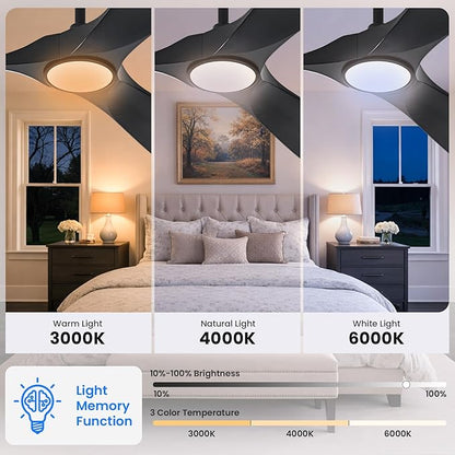 heimo 72 Inch Black Ceiling Fan with Light and Remote, Wood Outdoor Ceiling Fans with Lights Dimmable for Bedroom Living Room Patios Proch Office Rustic Extra Large High Cfm Exterior Fan