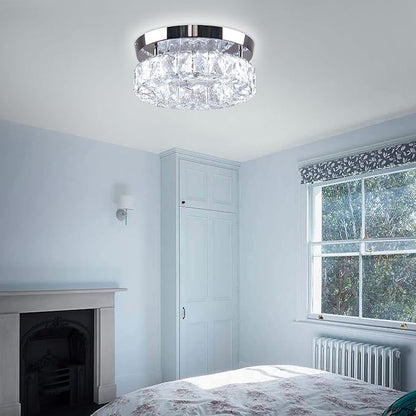 9.8" Crystal Flush Mount Ceiling Light Fixtures LED Round Mini Chandelier Light Fixture Ceiling Lamp for Kitchen Hallway Foyer 15 W 6000K Cool White