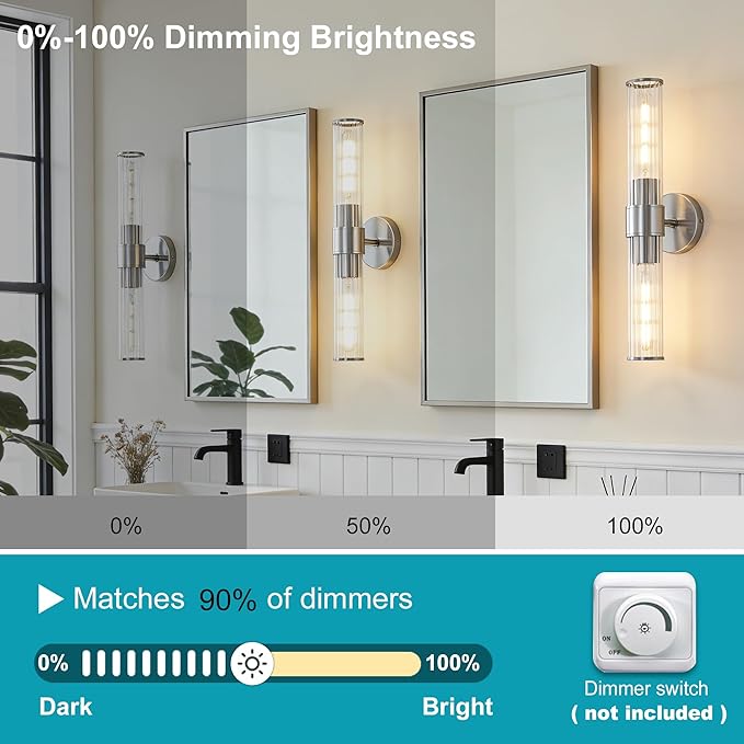 Chrome Bathroom Vanity Light, Wall Sconce Threaded Glass 1 Pack, Modern Wall Light for Bathroom, Living Room, Hallway, Kitchen - UL Certification (Bulb Not Included)