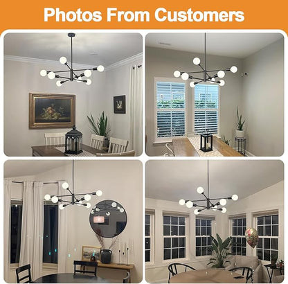 MQMQA Sputnik Chandeliers Dining Room Light Fixture (8-Light, 30-Inch), Modern Black Chandelier, Height Adjustable Mid Century Modern Chandeliers for Dining Room Kitchen Island (Bulbs Not Included)