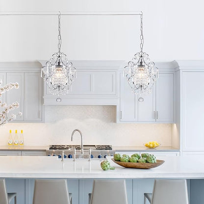 Plug in Crystal Chandelier,14.7 Ft Hanging Lights with Clear Cord & On/Off Switch,Plug in Ceiling Light Small Chandeliers for Bedroom Dining Room Entryway Living Room